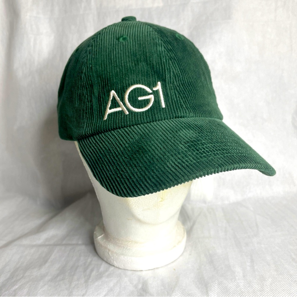 AG1 Retro Corduroy Green Adjustable Baseball Pharma Hat Cap Supplement Vitamin